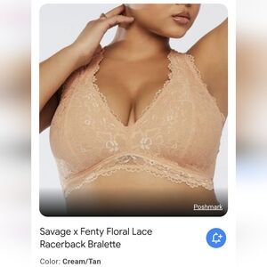 Savage X Fenty Floral Lace Racerback Bralette Cream/Tan EUC Size XL